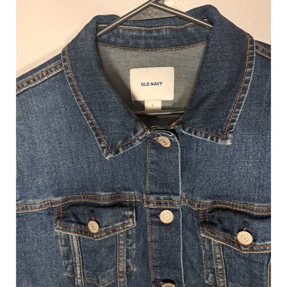Old Navy Denim Jean Jacket Womens Large Trucker Stretch Retro Flap Pockets - Picture 4 of 9